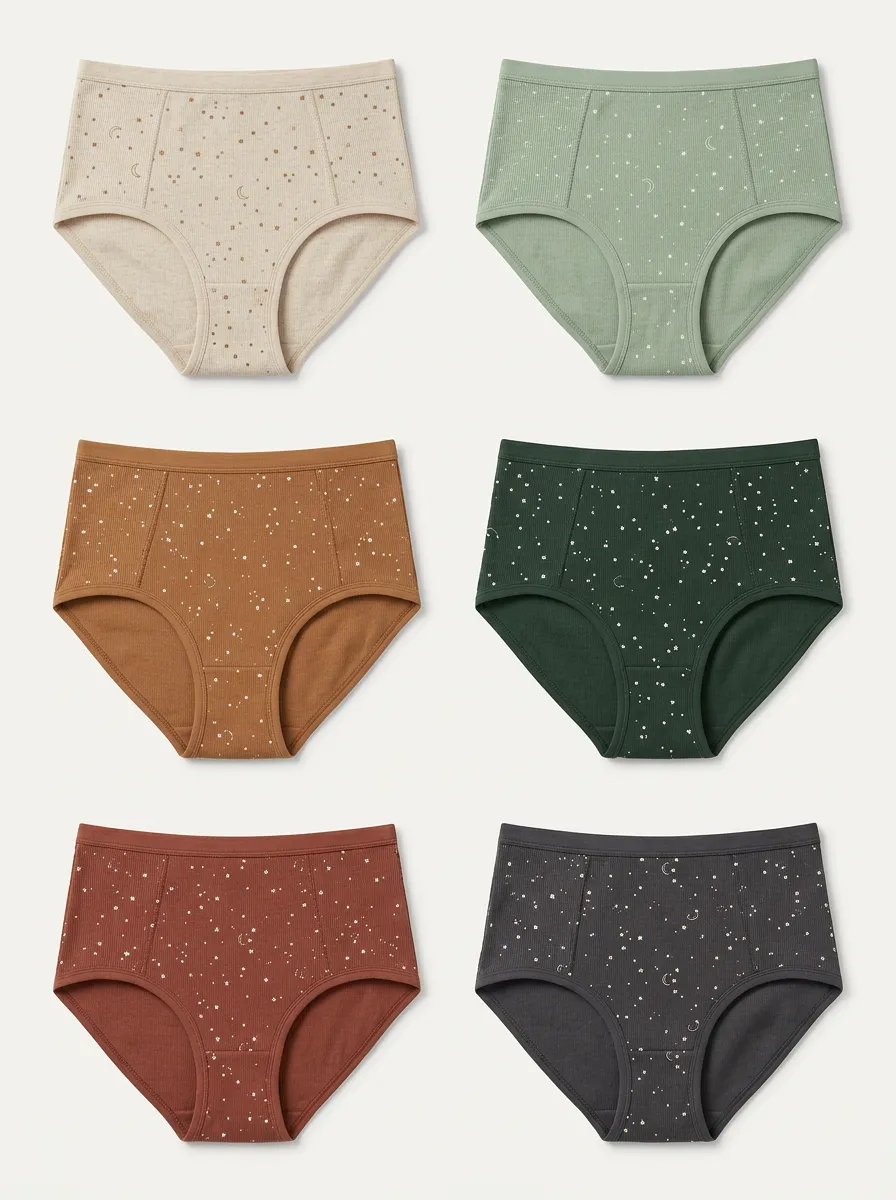 Women's Six-Pair Moon-Star Ribbed High-Rise Brief Set