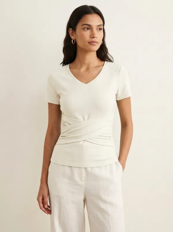 Ruched V-Neck Crisscross Fitted Fitted Top