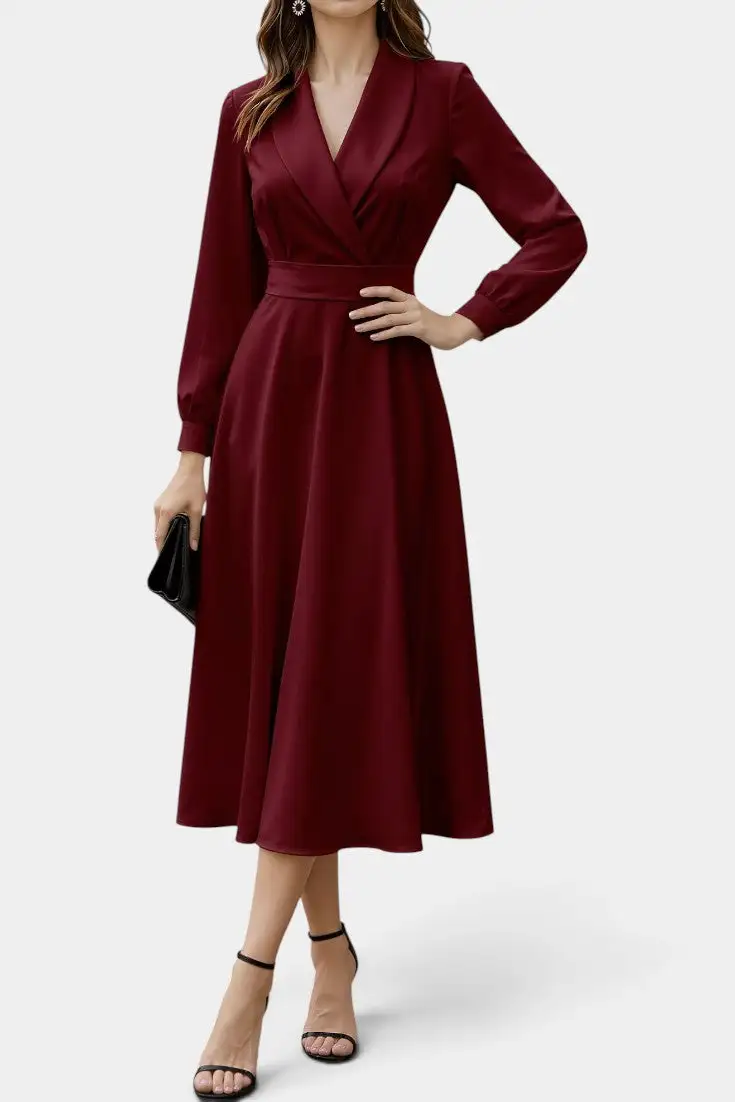 Satin Wrap Midi Dress