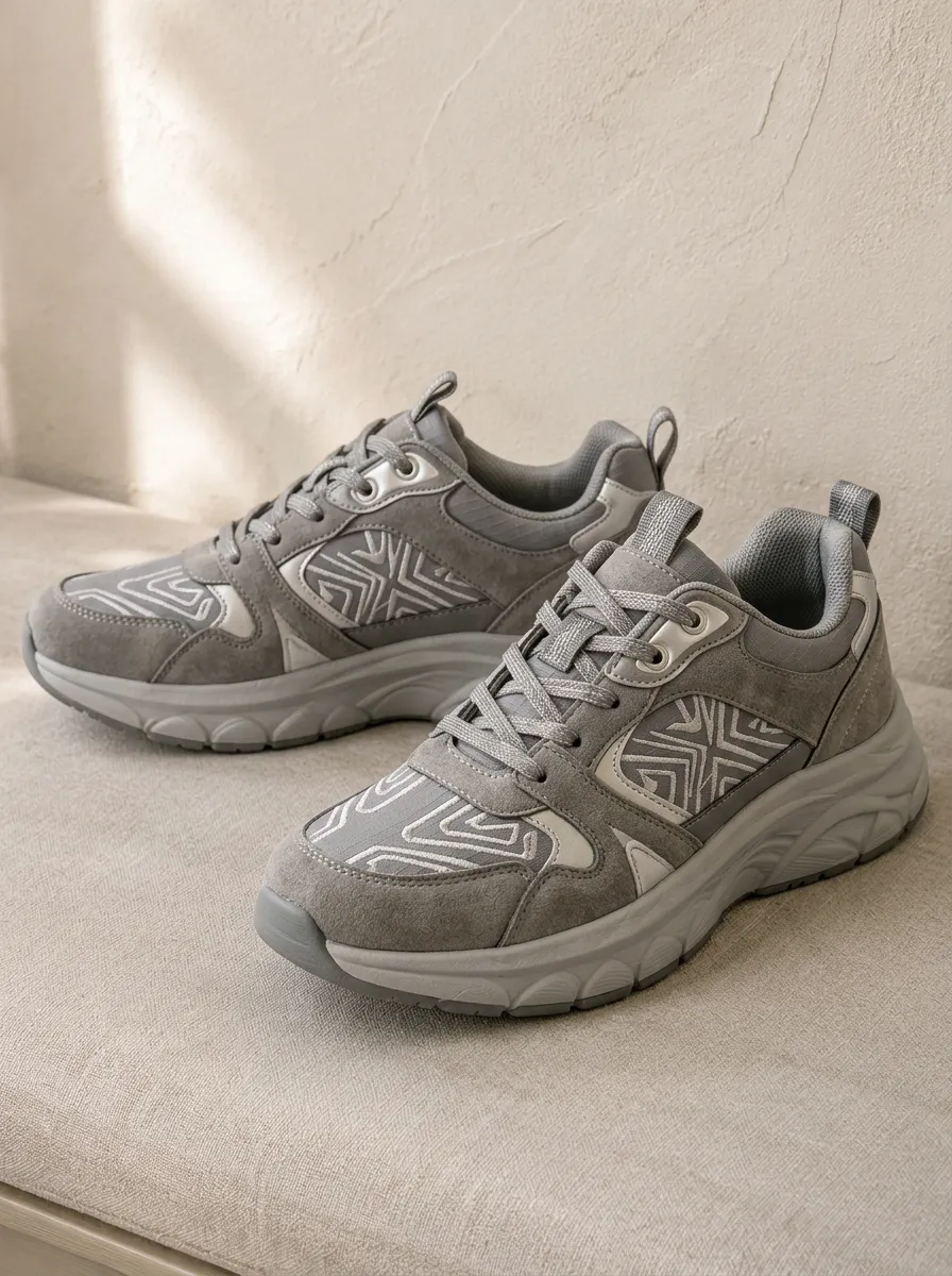 Women's Geometric Pattern Grey Printed Sneakers