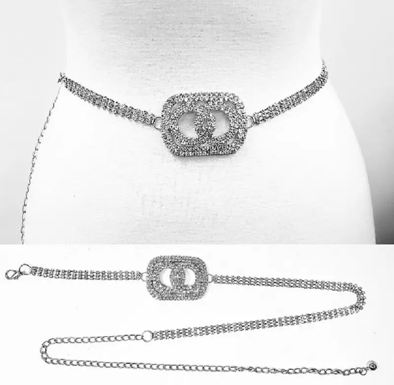 Polished Adjustable Crystal Ring Detail Waist Belt