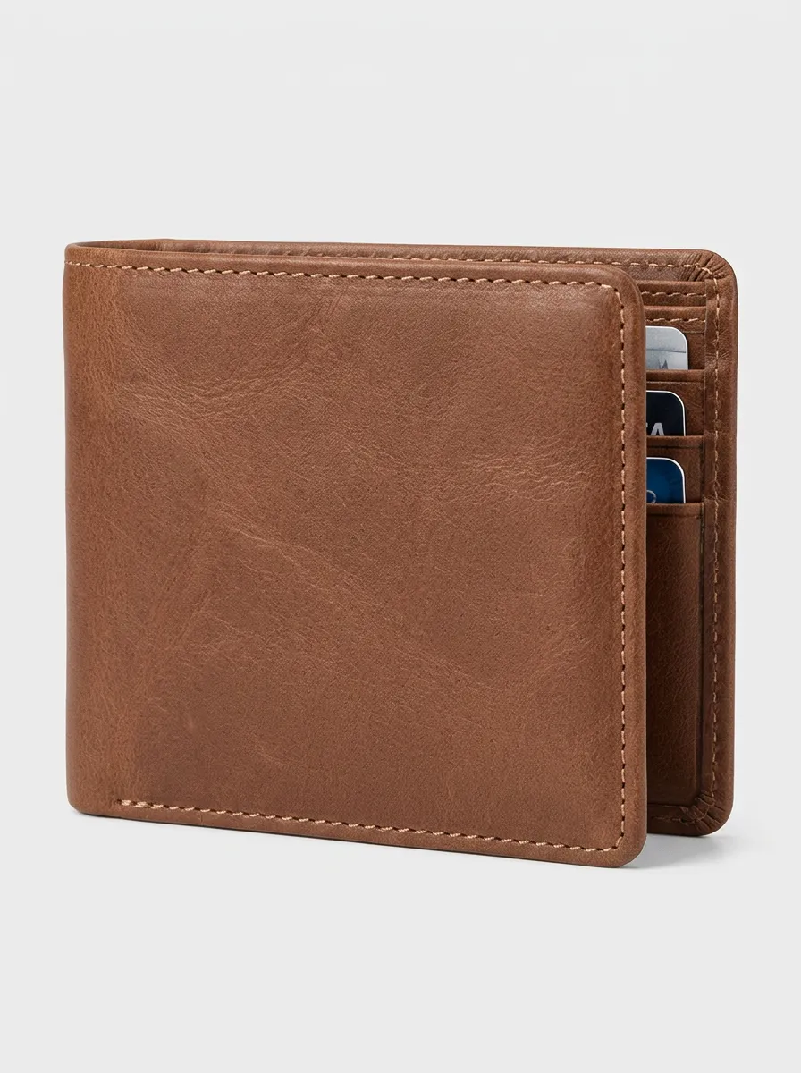 Men's Vintage Brown Leather Bifold Wallet