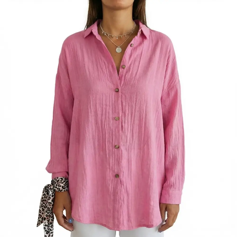  Casual Button Up Long Blouse