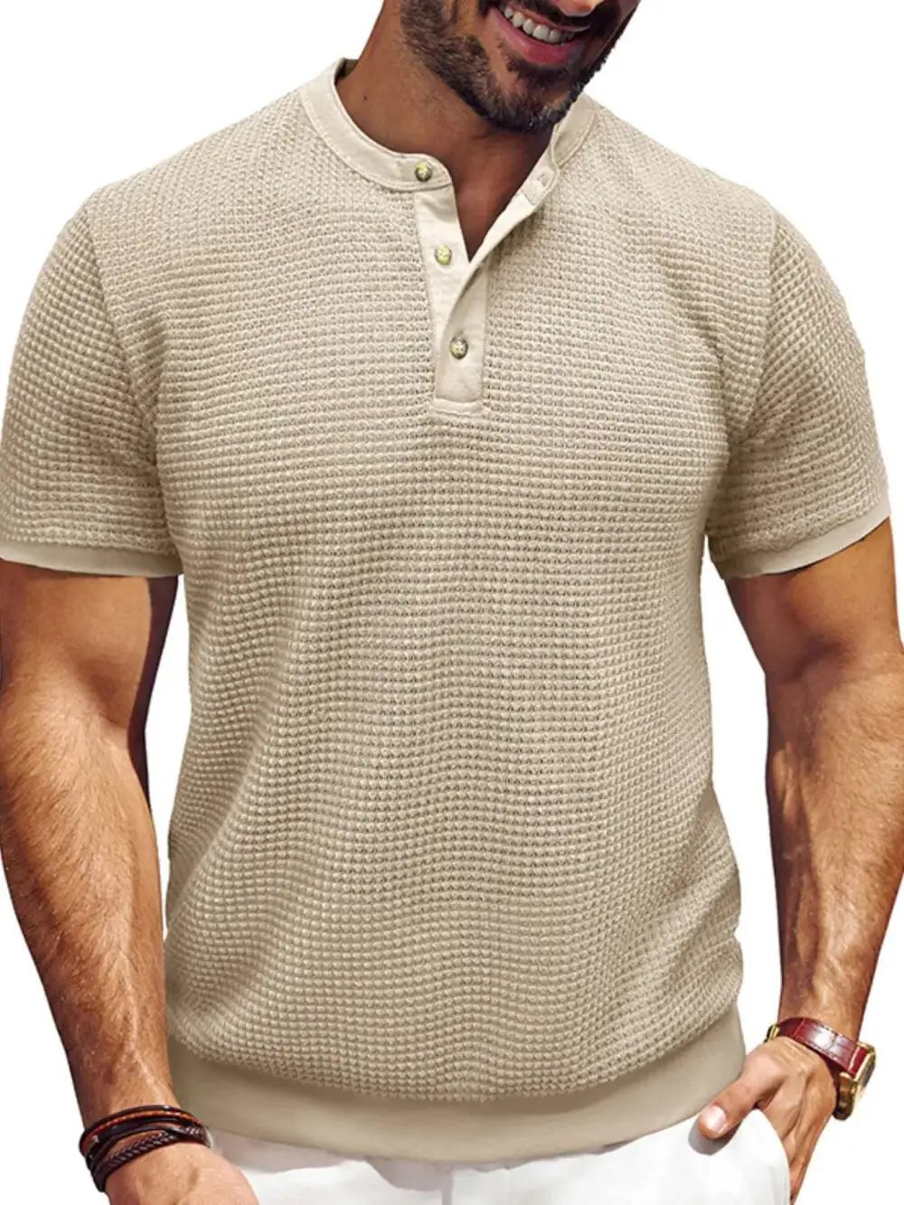 Textured Henley Short Sleeve Tee