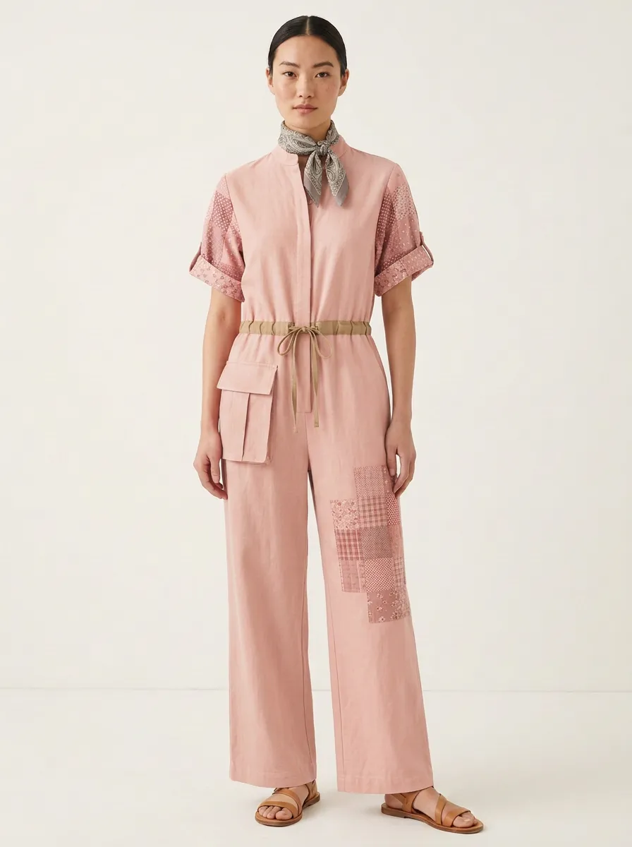 Women's Marin Casual Boho Patchwork Colorblock Graphic Jumpsuit