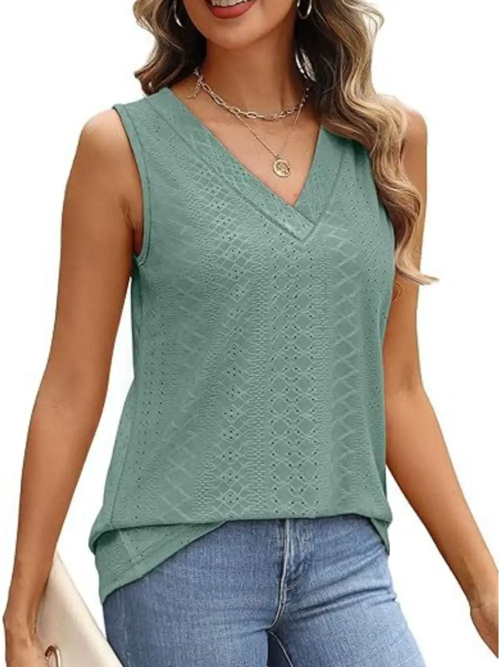 Eyelet V Neck Tank
