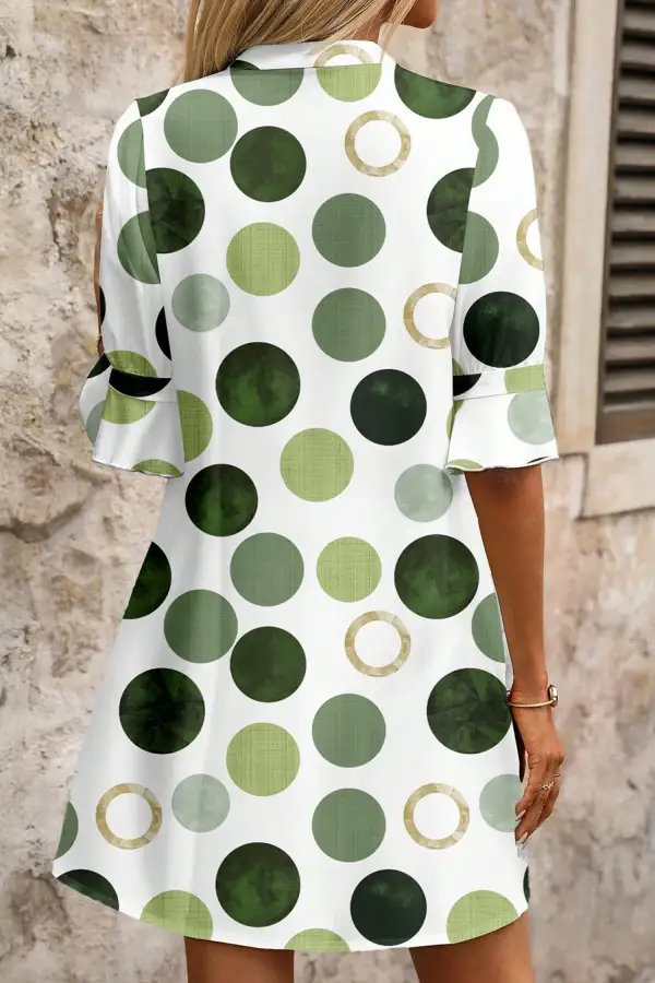 Polka Dot Print Flounced Half Sleeve Casual Vacation Dress Sunny