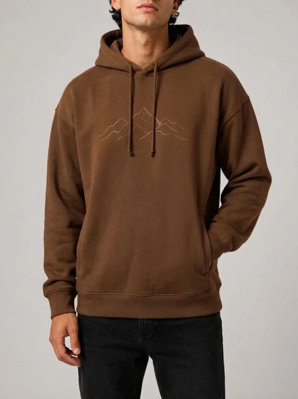 Men's Mountain Line Art Graphic Pullover Drop-Shoulder Hoodie
