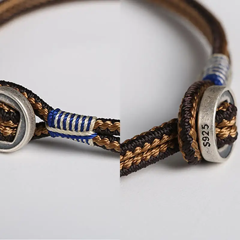 Sterling Silver Handmade Button Weave String Bracelet