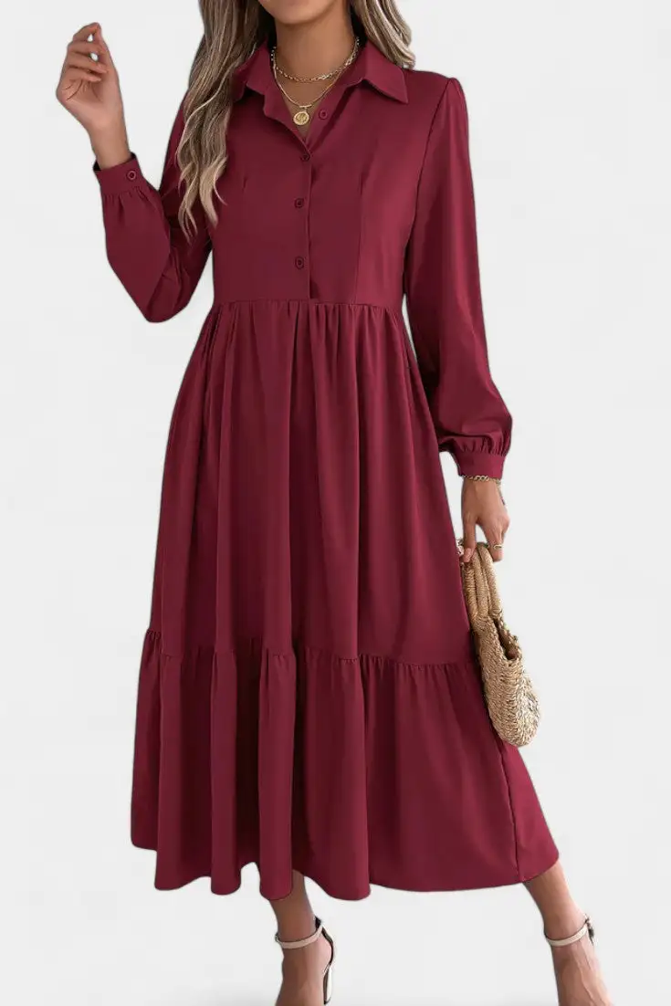 Shirt-Style Long-Sleeve Maxi Dress