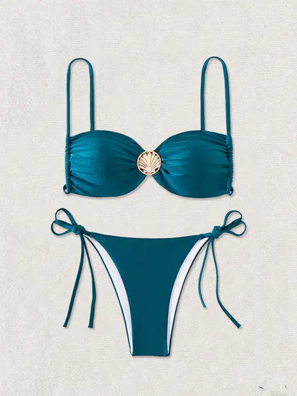 Backless Metal Pin Bikini Swim Set