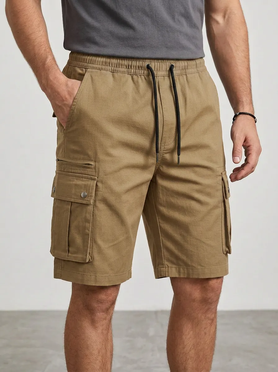 Sport-Inspired Multi-Pocket Casual Cargo Shorts