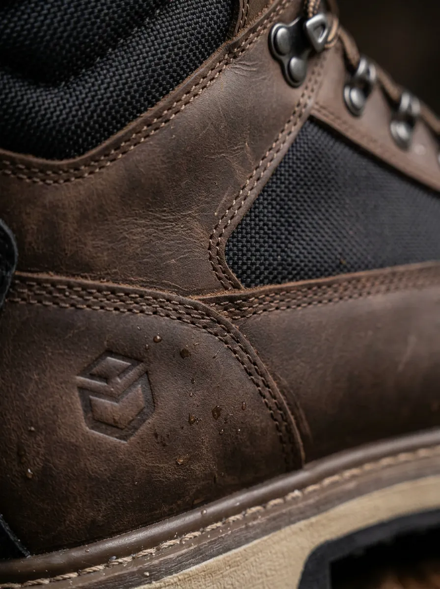 Men's Brown Leather Printed Waterproof Work Boots for Construction