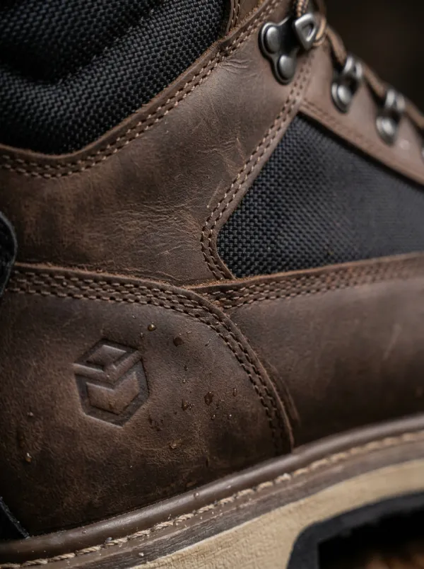 Men's Brown Leather Printed Waterproof Work Boots for Construction