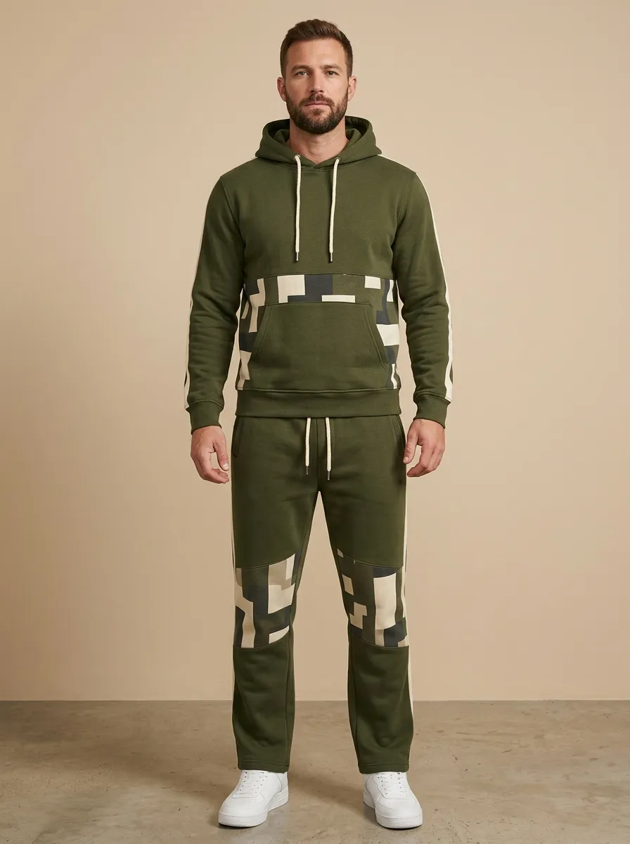 Men's Geometric Block Print Jogger Set