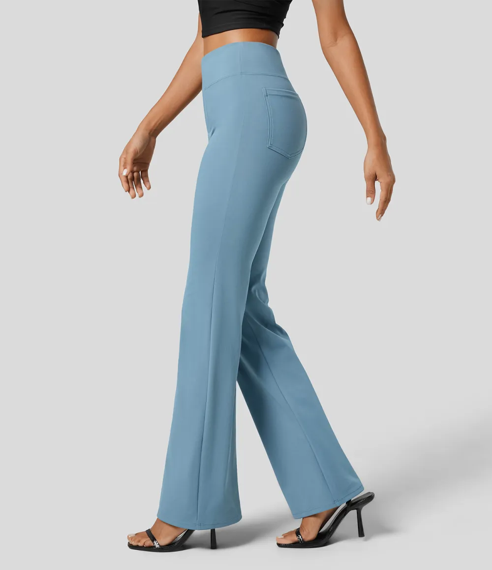  High Waisted Back Side Pocket Slight Flare Work Pants