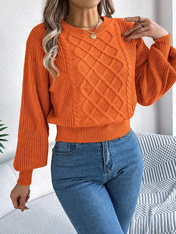 Cable Knit Round Neck Long Sleeve Knit Top