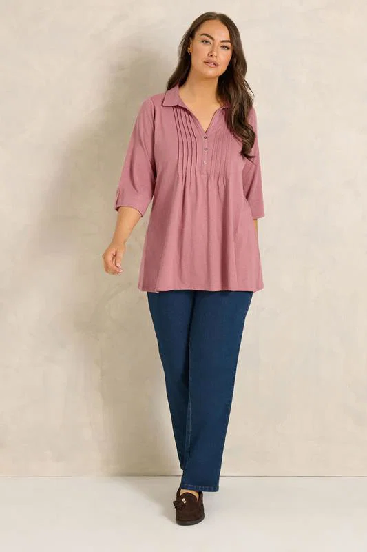 Pink Cotton Henley Top detail 1