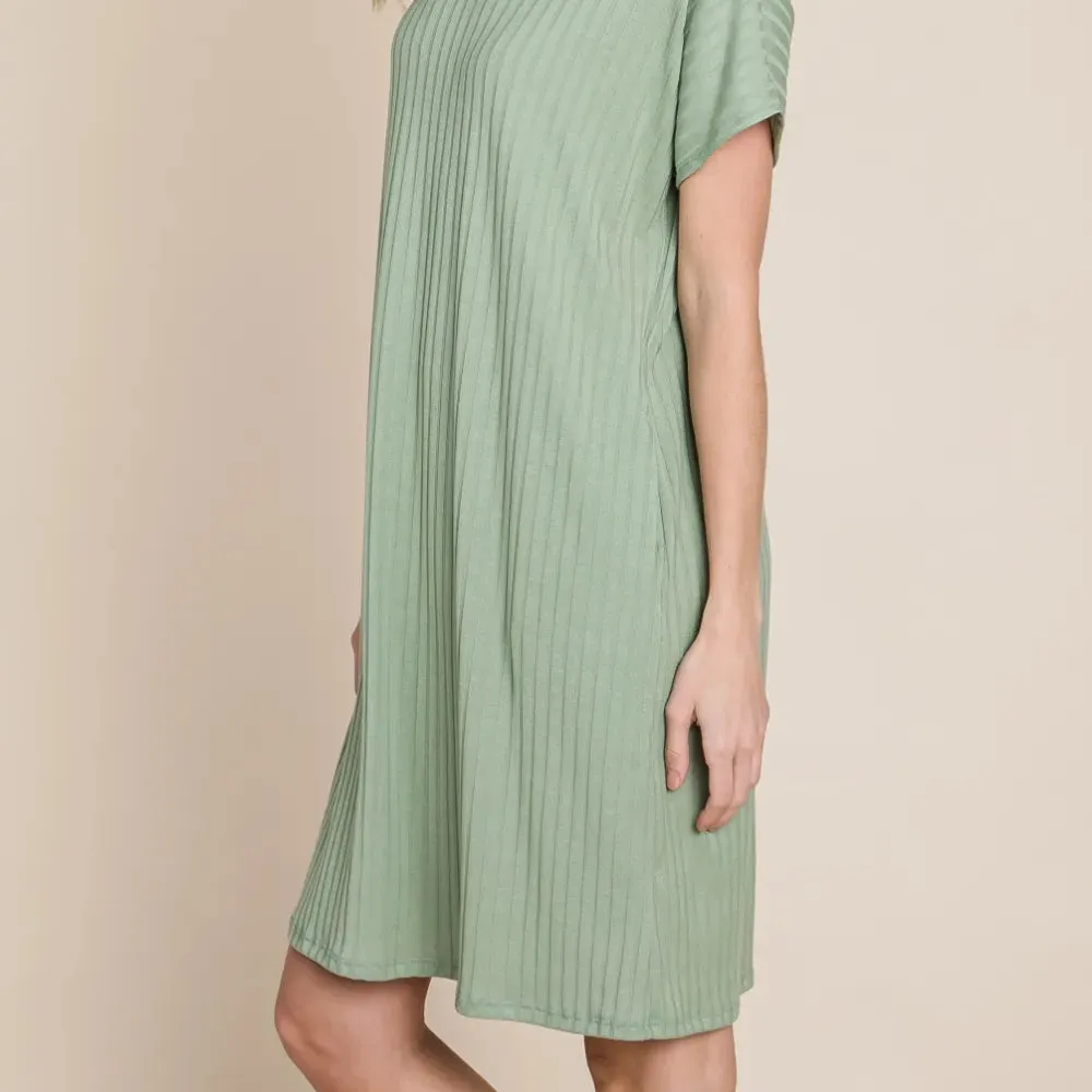 Ribbed Round Neck Short Sleeve Dress