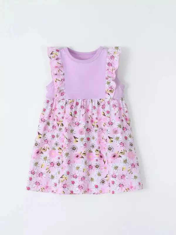 Girls Floral Ruffle Sleeve Dress