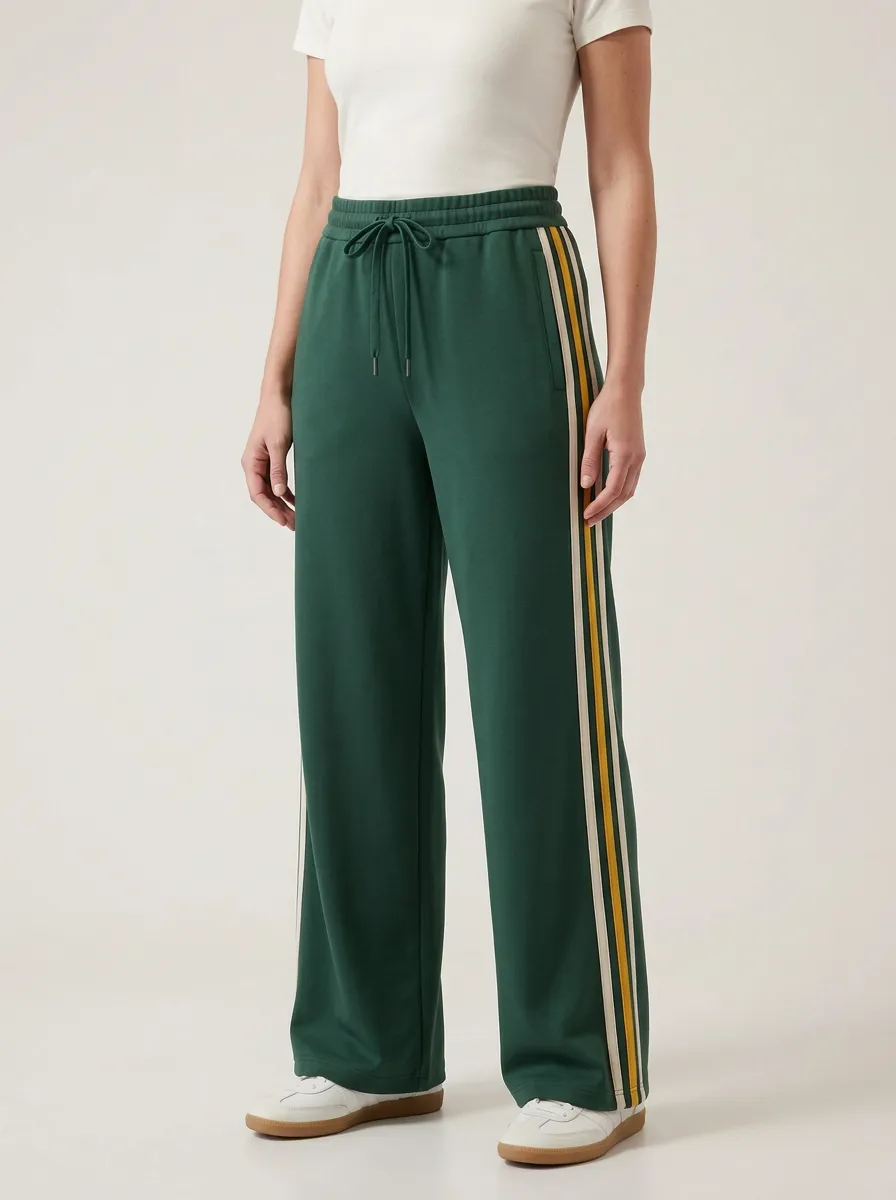 Women's High-Rise Drawstring Triple-Stripe Wide-Leg Sweatpants