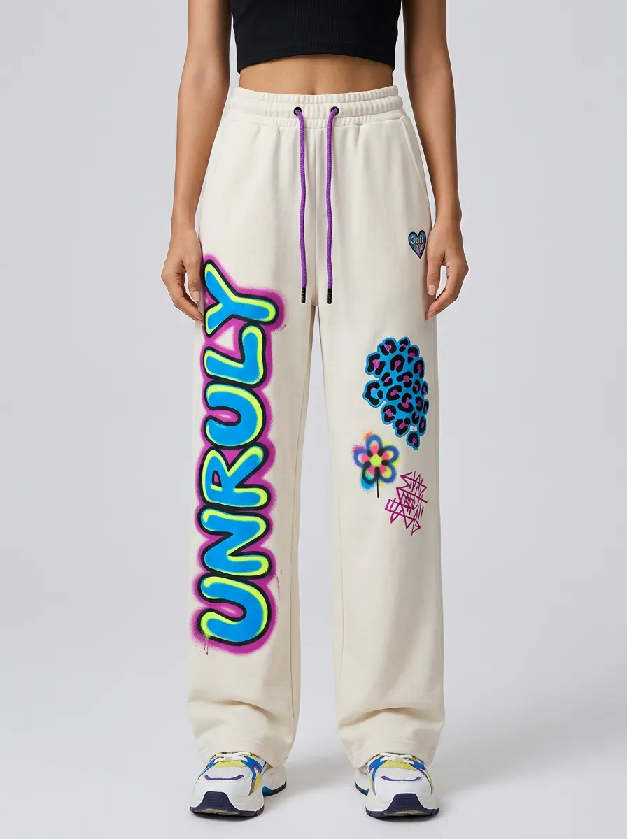 Women's Streetwear Unruly Graffiti Leopard Flower Printed Sweatpants