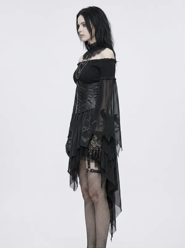 Women's Gothic Raven Bat Print Off-Shoulder Printed Top