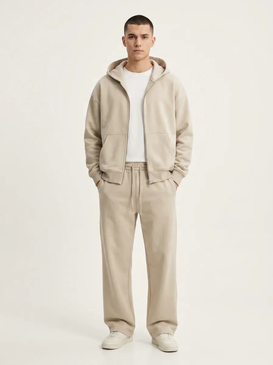 Unisex Daily Hooded Zip Minimalist Jogger Set