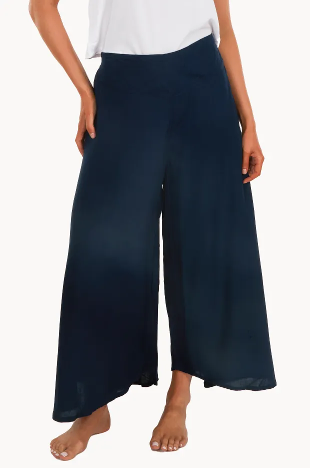 Shirred Back Wide Leg Pants
