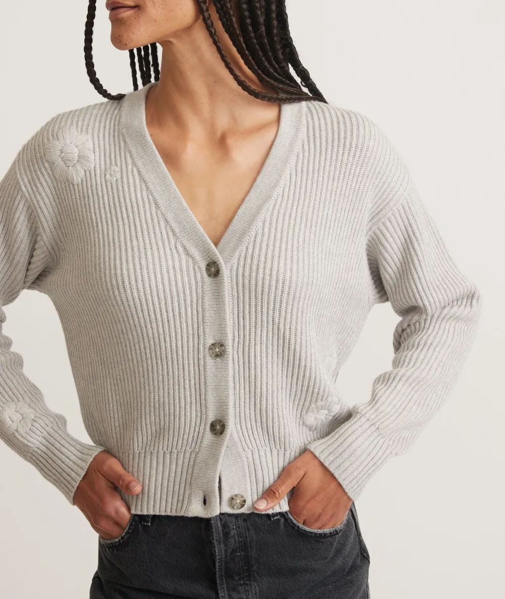 Buttoned V-neck Cropped Knit Cardigan