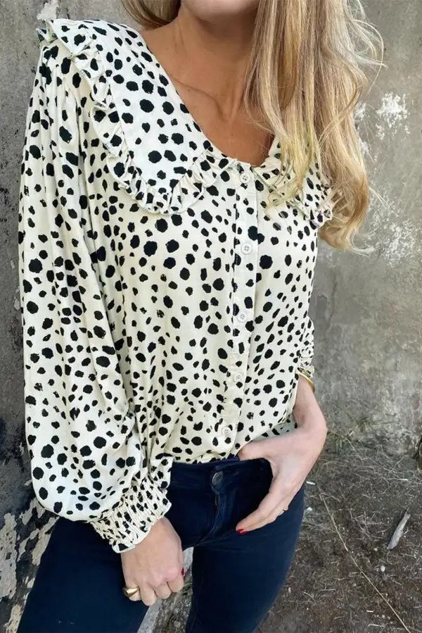 Polka Dot Ruffle Puff Sleeve Blouse