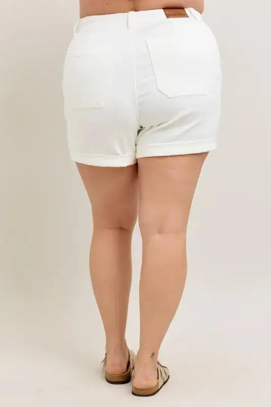 Plus High Waist Cuff Shorts Denim Pants