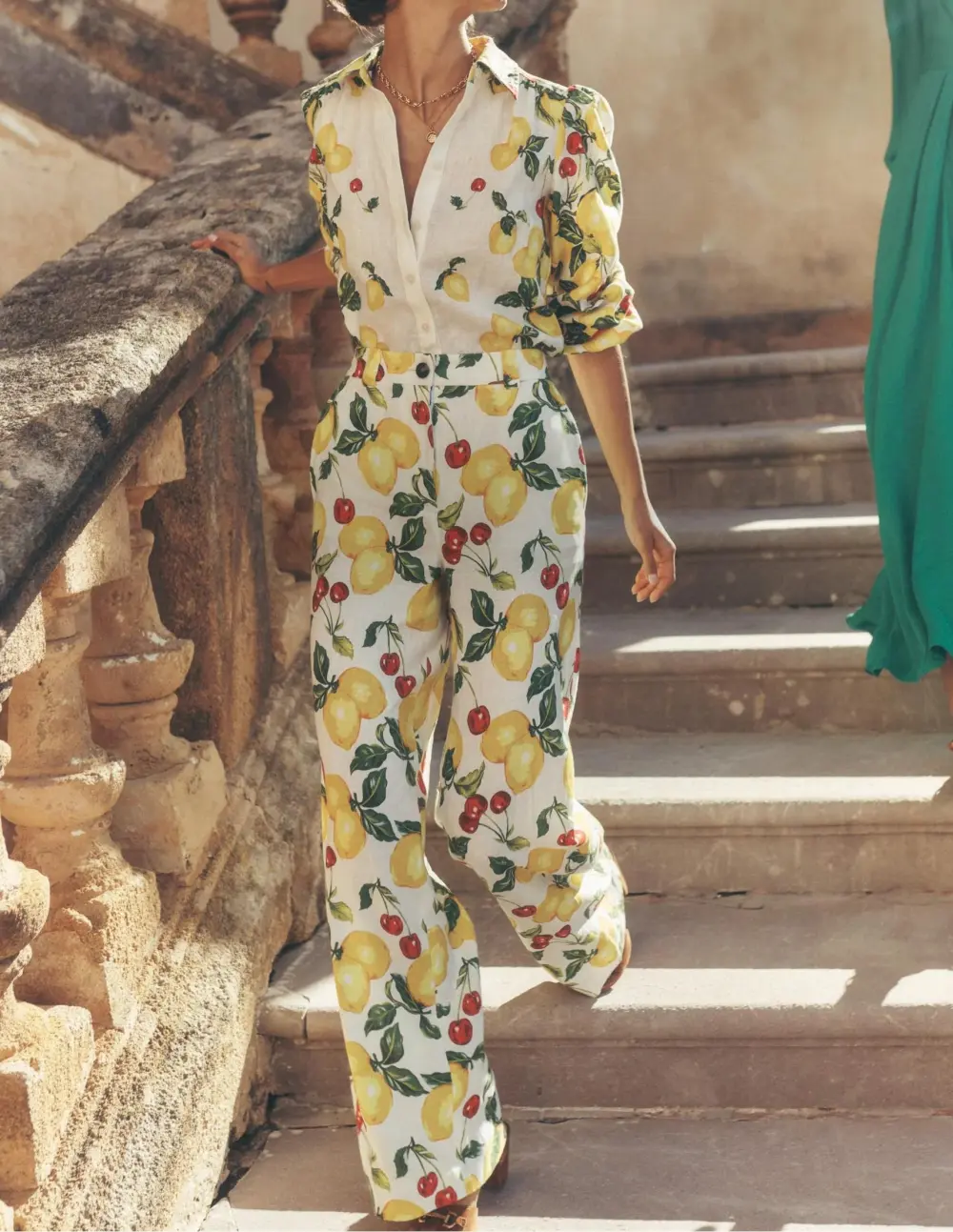Westbourne Linen Pants -Ivory, Cherries and Lemons