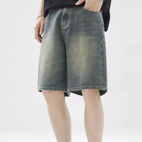 Classic Wide Leg Pocket Detail Vintage Inspired Washed Denim Shorts