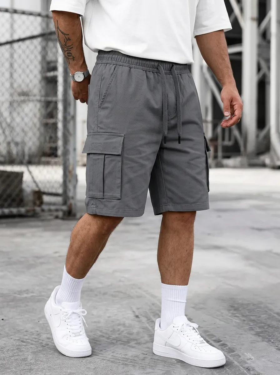 Streetwear Pocketed Drawstring Utility Cargo Shorts