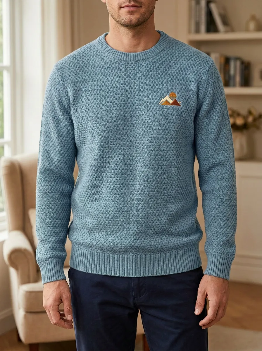 Men's Mountain Sunset Embroidered Sweater
