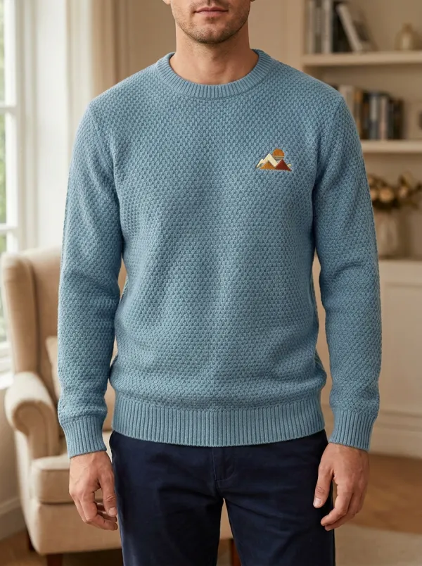 Men's Mountain Sunset Embroidered Sweater