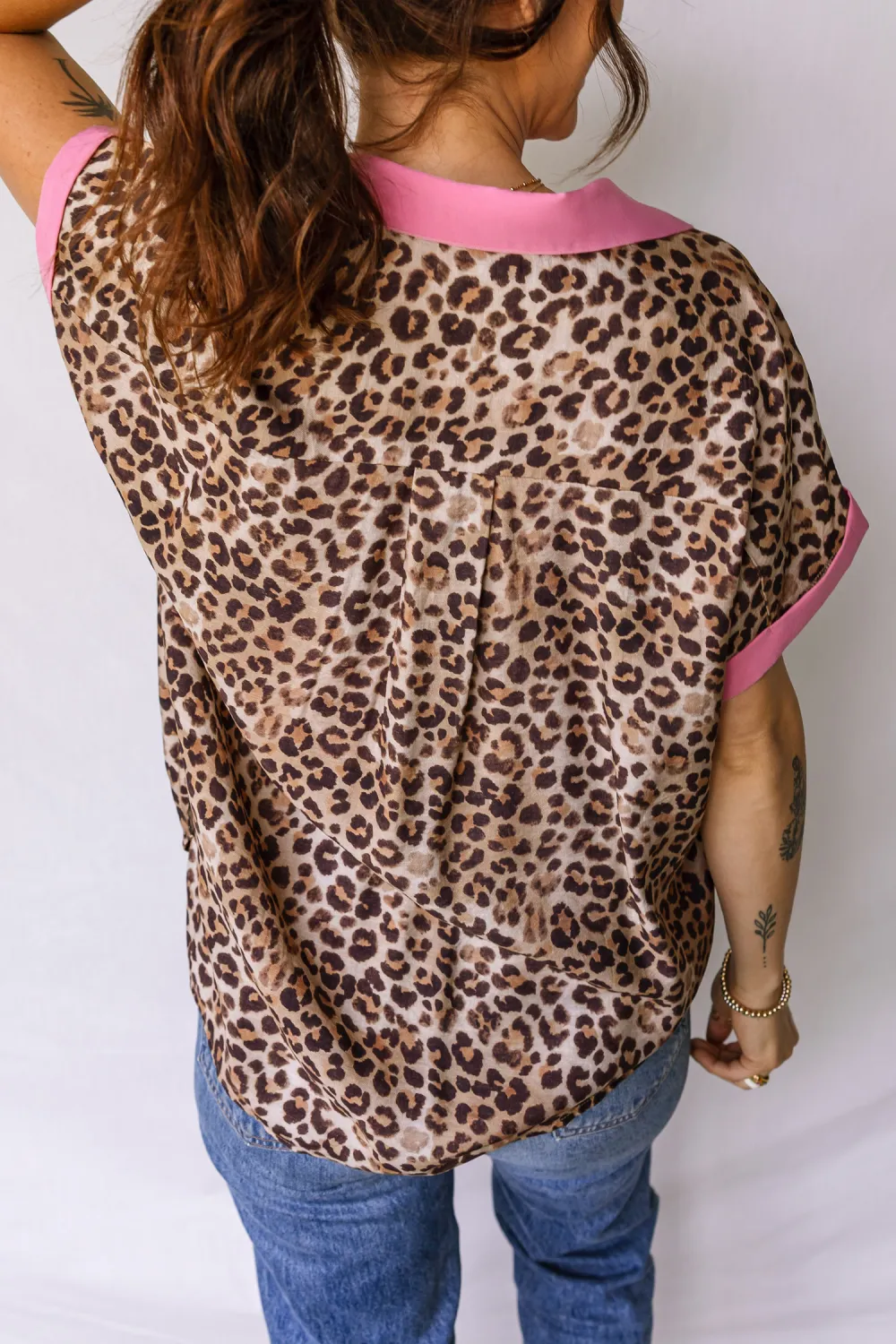 Leopard Print Contrasted Trim Animal Shirt