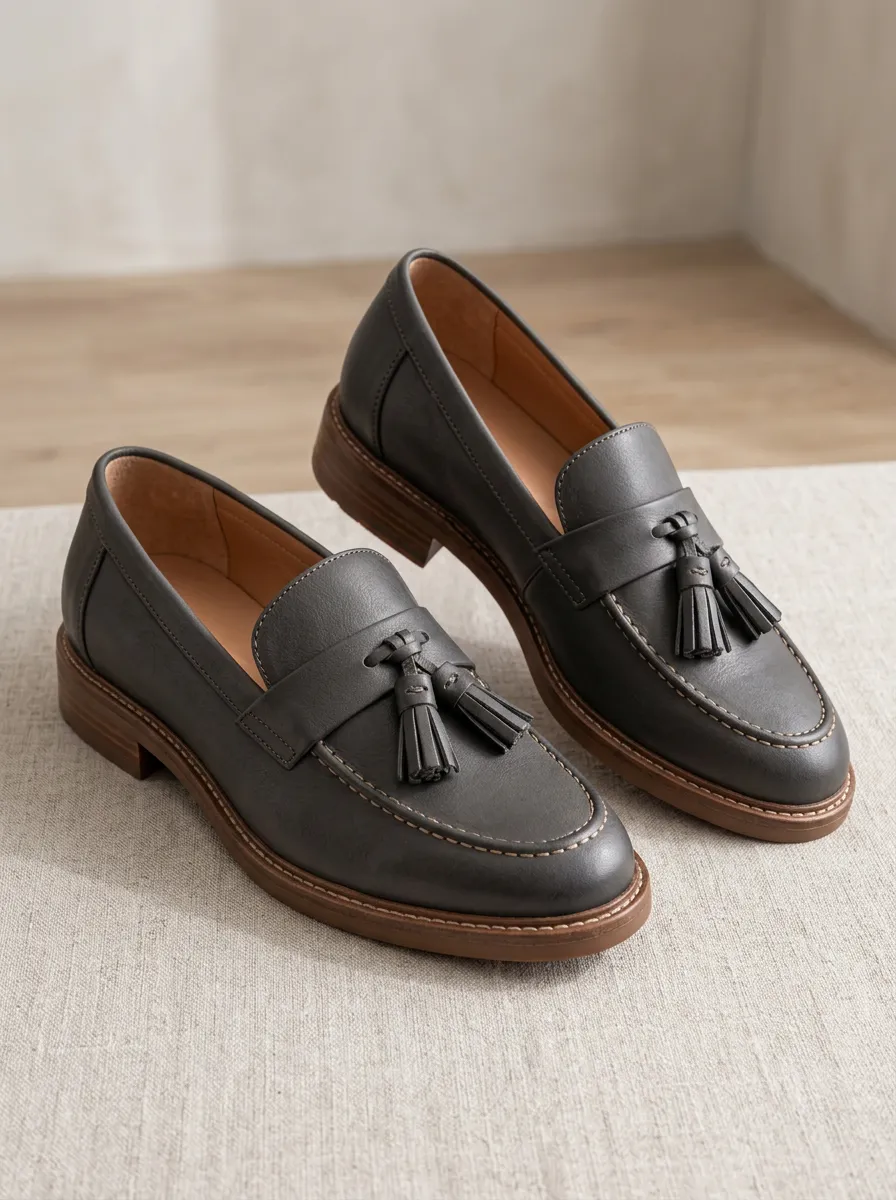 Unisex Classic Minimalist Tassel Detailed Leather Loafers
