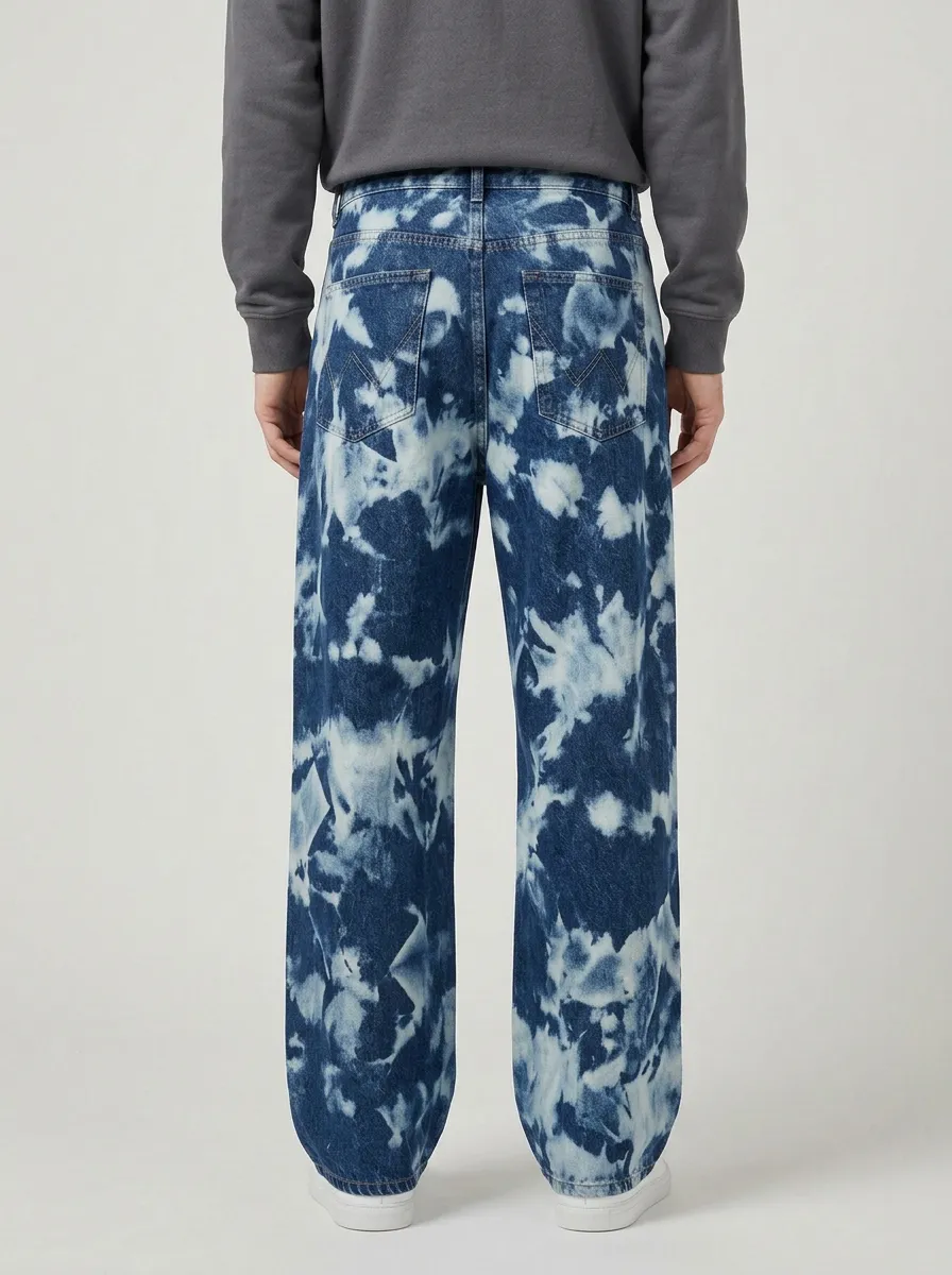 Men's Vintage Style Tie-Dye Printed Wide Leg Jeans