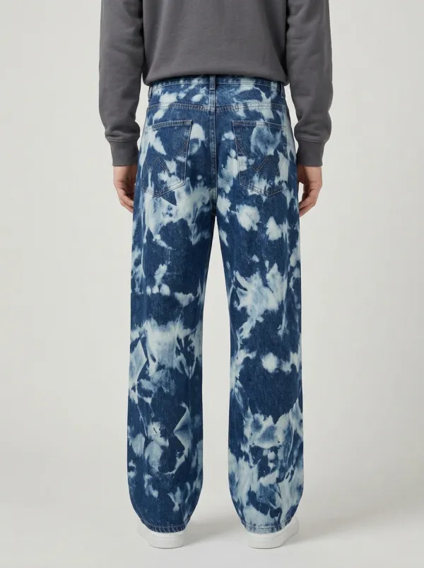 Men's Vintage Style Tie-Dye Printed Wide Leg Jeans
