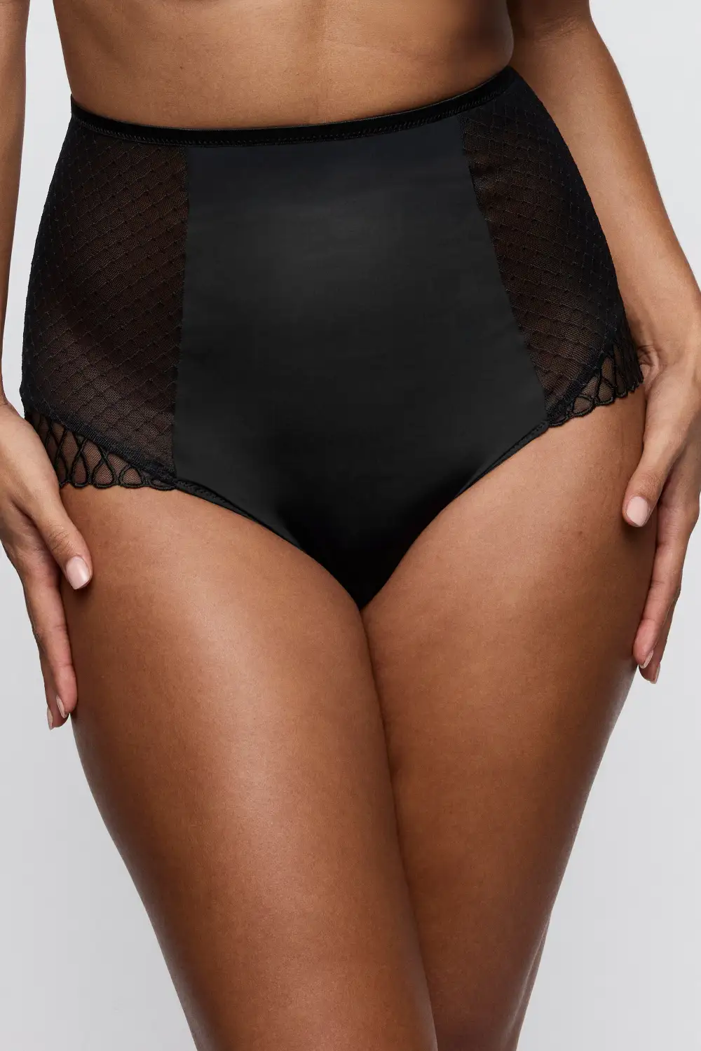 Women's Elastic Waistband Cotton Gusset Lace Embroidery Mesh Sheer Detail Cotton Soft Fabric Stretch Fit Supportive Fit High Waist Panty