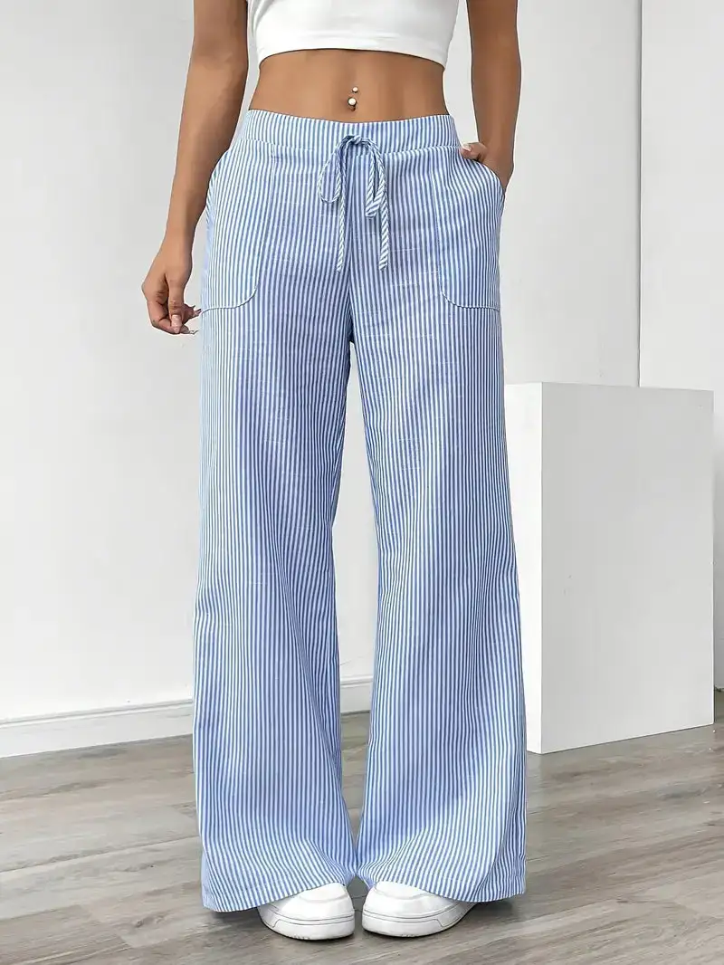 Classic Wide Leg Striped Trousers