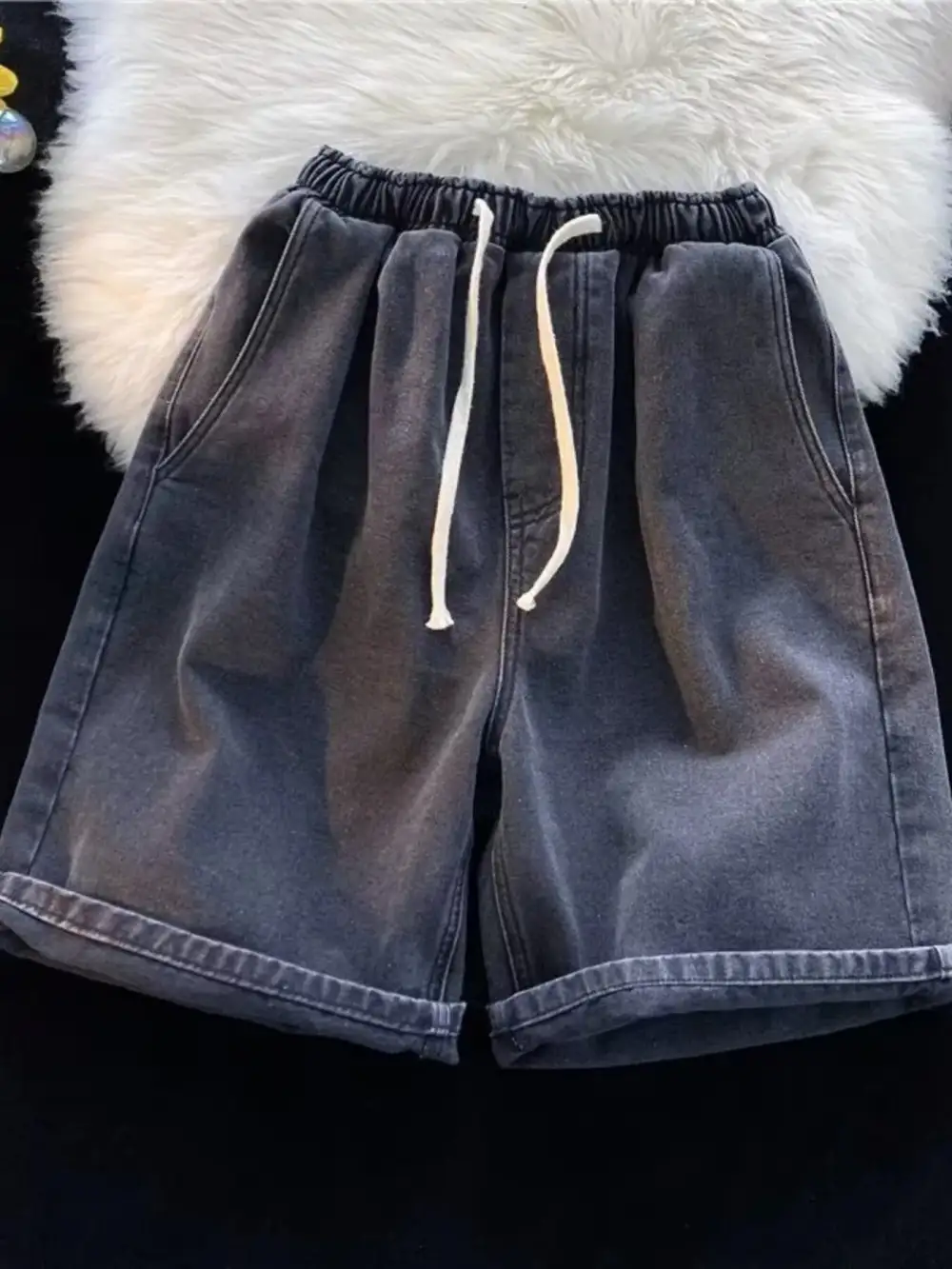 Men's Full Size Elastic Waist Washed Denim Shorts