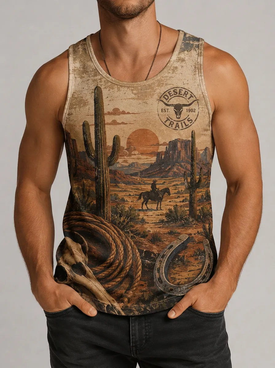 Men's Frontier Trail Desert Graphic Print Tank Top