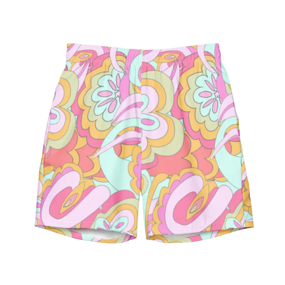Elastic Waist Abstract Print Swim Trunks