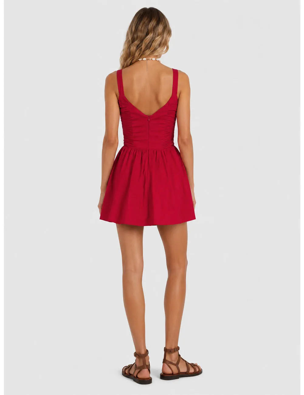 Solid Color Corset Ruched Square Neck Mini Dress