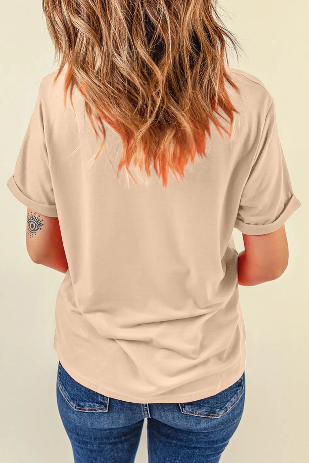 Khaki Casual Plain Crew Neck