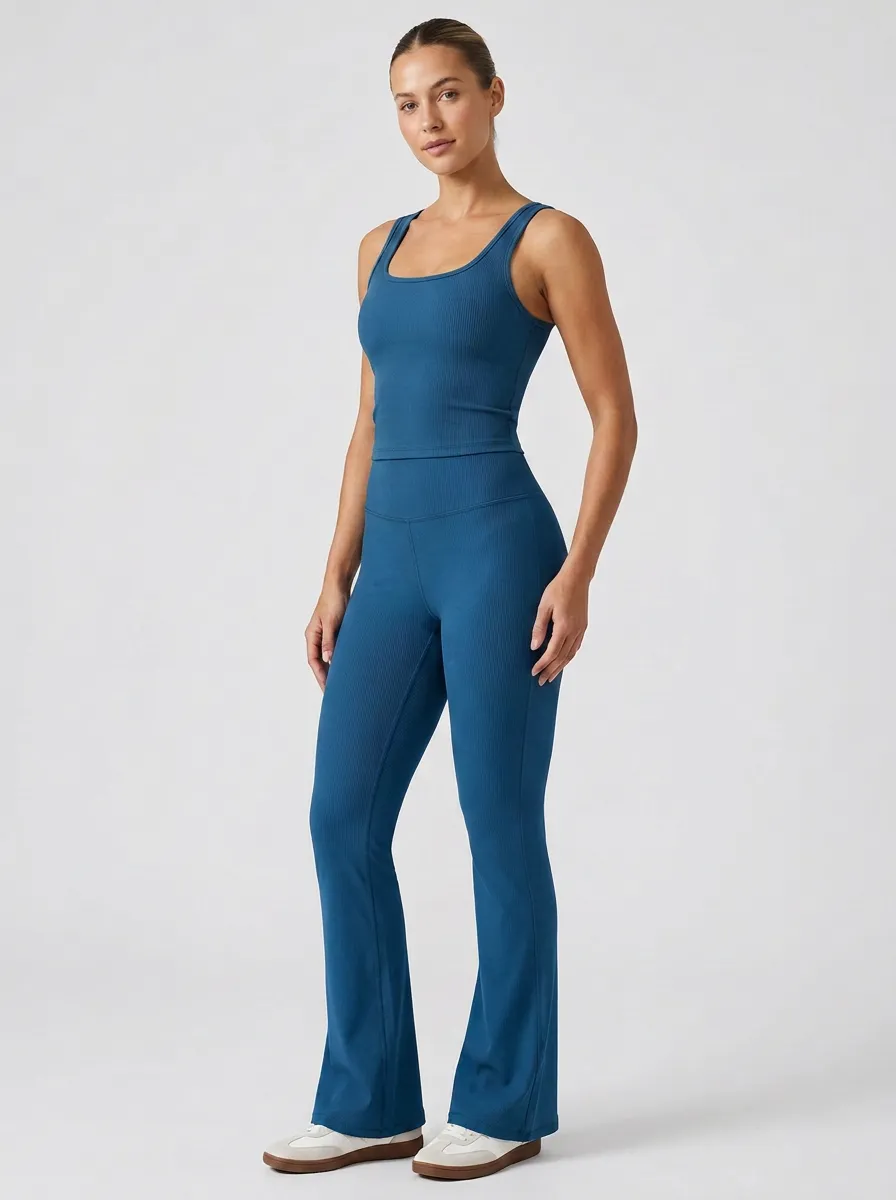 Women's Street Inspired Ribbed Yoga Inspired Fitness Inspired Tank Top and Flare Pants Active Set