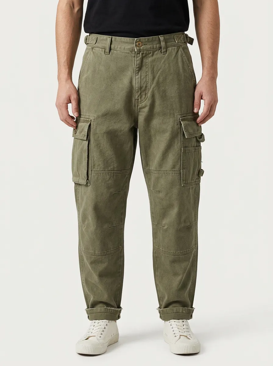 Men's Relaxed Canvas Military Utility Cargo Pants
